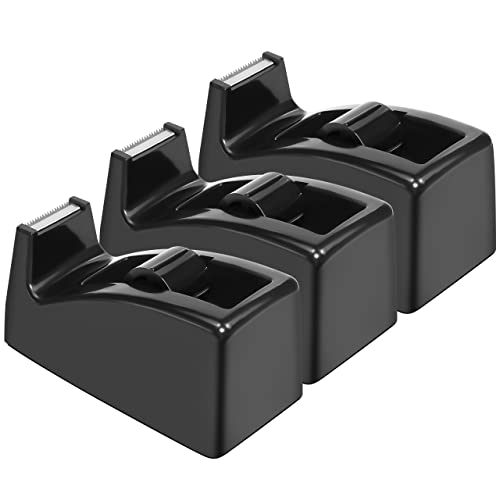 JIKIOU Tisch-Klebebandabroller – rutschfeste Unterseite – gewichteter Klebebandrollenspender – perfekt für Büro, Zuhause, Schule (Klebeband nicht im Lieferumfang enthalten) – (3er-Pack, schwarz) von JIKIOU