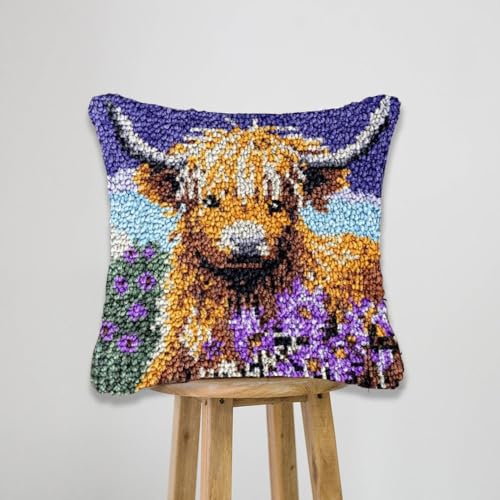JILIP Highland Cow Knüpf Sets, Knüpfhaken Kits Zum Selbermachen Von Kissenbezügen, Häkelgarn Kissen Vorgedruckter Teppich Handarbeiten, DIY-Kissenbezug Haken und Riegel Set, 17 * 17" (Color : Purple) JILIP Highland Cow Knüpf Sets, Knüpfhaken Kits Zum Selbermachen Von Kissenbezügen, Häkelgarn Kissen Vorgedruckter Teppich Handarbeiten, DIY-Kissenbezug Haken und Riegel Set, 17 * 17" (Color : Purple) von JILIP