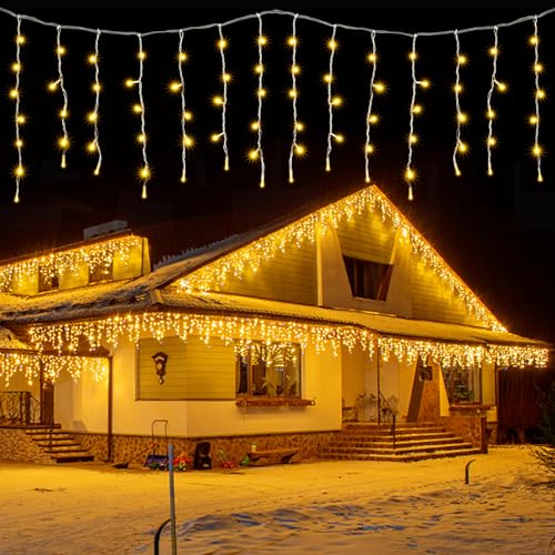 JIMACRO 8M/26.2FT Lichterkette Aussen, 48pcs Lichterkette Outdoor Wasserdicht 288 LED Lichterkette Strombetrieben Innen Für Wand Traufe Hochzeit Party Dekoration (Warmweiß) von JIMACRO