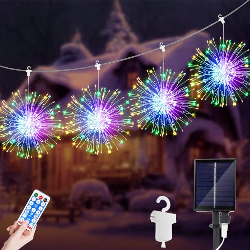 JIMACRO LED Lichterketten, 4 Stück 120 LEDs Weihnachtslicht Starburst, Solar 8 Modi Wasserdicht Lichterkette Feuerwerk mit Fernbedienung Außen Innen für Weihnachten, Party, Hochzeit JIMACRO LED Lichterketten, 4 Stück 120 LEDs Weihnachtslicht Starburst, Solar 8 Modi Wasserdicht Lichterkette Feuerwerk mit Fernbedienung Außen Innen für Weihnachten, Party, Hochzeit von JIMACRO