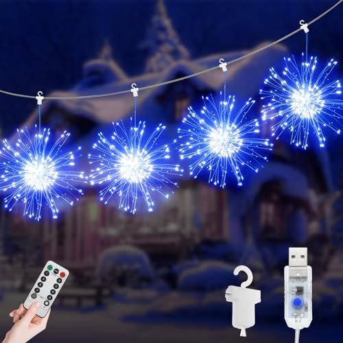 JIMACRO LED Lichterketten, 4 Stück 120 LEDs Weihnachtslicht Starburst, USB 8 Modi Wasserdicht Lichterkette Feuerwerk mit Fernbedienung Außen Innen für Weihnachten, Party, Hochzeit JIMACRO LED Lichterketten, 4 Stück 120 LEDs Weihnachtslicht Starburst, USB 8 Modi Wasserdicht Lichterkette Feuerwerk mit Fernbedienung Außen Innen für Weihnachten, Party, Hochzeit von JIMACRO