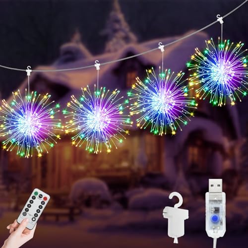 JIMACRO LED Lichterketten, 4 Stück 120 LEDs Weihnachtslicht Starburst, USB 8 Modi Wasserdicht Lichterkette Feuerwerk mit Fernbedienung Außen Innen für Weihnachten, Party, Hochzeit JIMACRO LED Lichterketten, 4 Stück 120 LEDs Weihnachtslicht Starburst, USB 8 Modi Wasserdicht Lichterkette Feuerwerk mit Fernbedienung Außen Innen für Weihnachten, Party, Hochzeit von JIMACRO