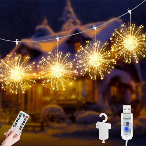 JIMACRO LED Lichterketten, 4 Stück 120 LEDs Weihnachtslicht Starburst, USB 8 Modi Wasserdicht Lichterkette Feuerwerk mit Fernbedienung Außen Innen für Weihnachten, Party, Hochzeit JIMACRO LED Lichterketten, 4 Stück 120 LEDs Weihnachtslicht Starburst, USB 8 Modi Wasserdicht Lichterkette Feuerwerk mit Fernbedienung Außen Innen für Weihnachten, Party, Hochzeit von JIMACRO