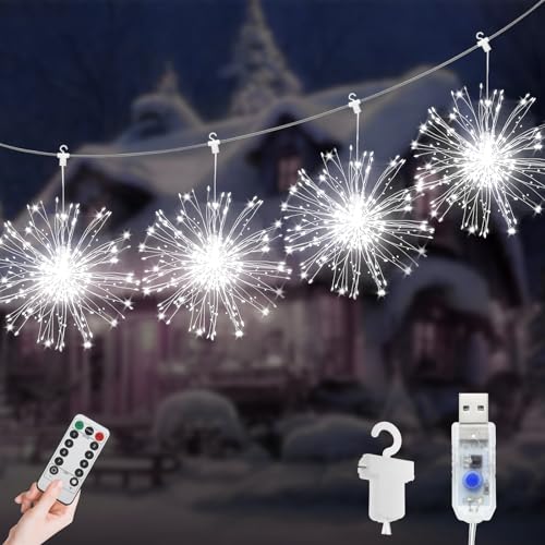 JIMACRO LED Lichterketten, 4 Stück 120 LEDs Weihnachtslicht Starburst, USB 8 Modi Wasserdicht Lichterkette Feuerwerk mit Fernbedienung Außen Innen für Weihnachten, Party, Hochzeit JIMACRO LED Lichterketten, 4 Stück 120 LEDs Weihnachtslicht Starburst, USB 8 Modi Wasserdicht Lichterkette Feuerwerk mit Fernbedienung Außen Innen für Weihnachten, Party, Hochzeit von JIMACRO