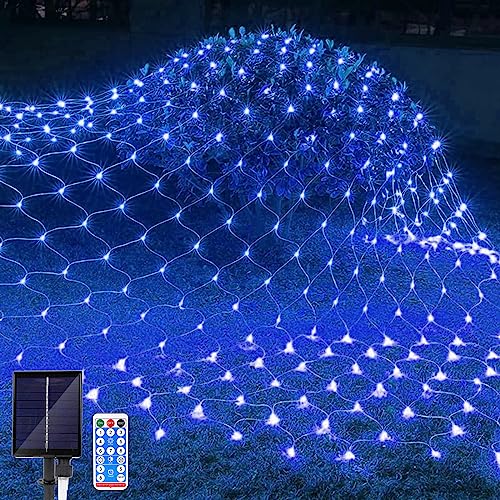 JIMACRO Lichternetz Solarleuchten Außen, 1,5 m x 1.5 m 96 LEDs Wasserdichte Lichterkette Netz mit 8 Modi, Fernbedienung, Baum Lichterkette für Garten Weihnachten Hochzeit Party Dekoration von JIMACRO