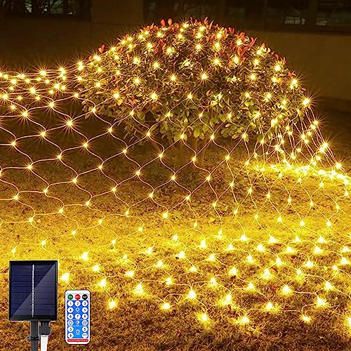JIMACRO Lichternetz Solarleuchten Außen, 1,5 m x 1.5 m 96 LEDs Wasserdichte Lichterkette Netz mit 8 Modi, Fernbedienung, Baum Lichterkette für Garten Weihnachten Hochzeit Party Dekoration von JIMACRO