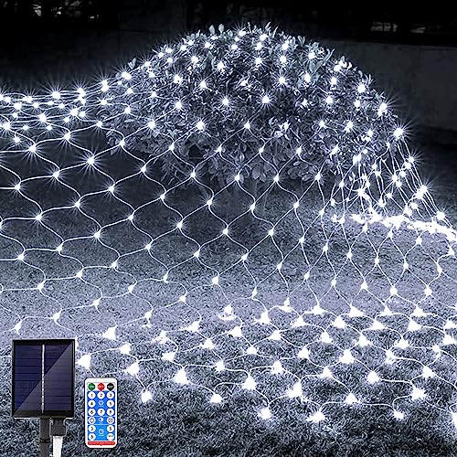 JIMACRO Lichternetz Solarleuchten Außen, 2m x 3m 192 LEDs Wasserdichte Lichterkette Netz mit 8 Modi, Fernbedienung, Baum Lichterkette für Garten Weihnachten Hochzeit Party Dekoration von JIMACRO