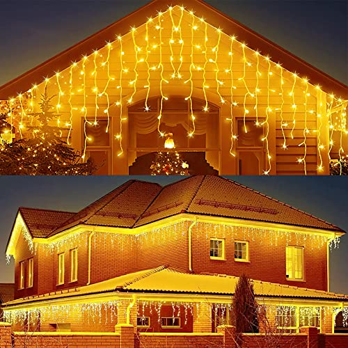 JIMACRO Solar LED String Lichter, 16pcsx0.8M 128 LED Lichtvorhang Weihnachtsbeleuchtung Außen, 5M Wasserdichte Lichterketten, 8 Modi LED Wasserdichte Lichterkette Außen für die Wandtraufe Dekoration von JIMACRO