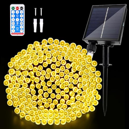 JIMACRO Solar Lichterkette Außen, 22M 200LED Solar Lichterkette mit Fernbedienung, Verbessertes Solarpanel Wasserdichte Lichterkette für Draußen, Party, Hochzeit, Weihnachtsdekoration von JIMACRO