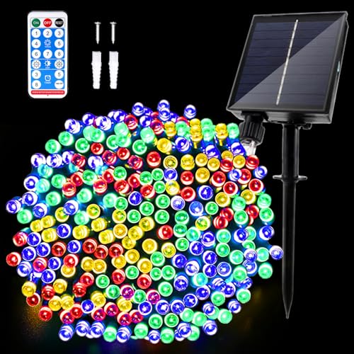 JIMACRO Solar Lichterkette Außen, 22M 200LED Solar Lichterkette mit Fernbedienung, Verbessertes Solarpanel Wasserdichte Lichterkette für Draußen, Party, Hochzeit, Weihnachtsdekoration von JIMACRO