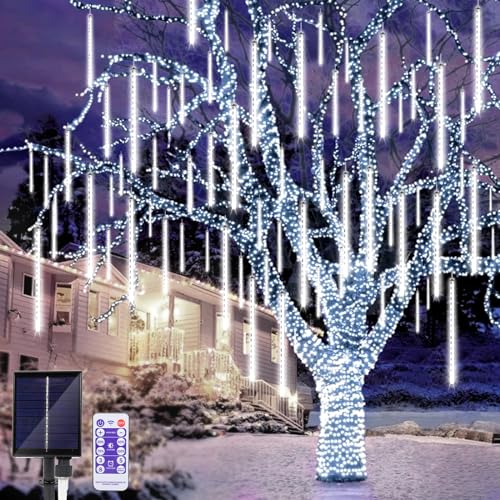 JIMACRO Solarlichterkette, 30cm 10 Rohr LED Lichterkette Wasserdicht Weihnachtsbeleuchtung Meteorschauer Lichterkette Außen Solar Für Weihnachtsbaum Party Balkonstraßen von JIMACRO