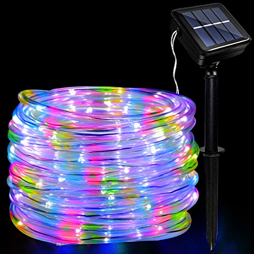 JIMACRO Outdoor Solar LED Lichtschlauch, IP65 Wasserdicht Solar Lichterkette Außen 12m 100LEDs Solar Deko Lichter mit 8 Beleuchtungsmodi für Garten Baum Party Weihnachtsdekoration von JIMACRO