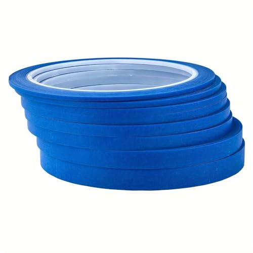 JINBING 8 Stück Papier-Abdeckband, Nadelstreifen-Klebeband für Heimwerker, Nagelkunst, Zeichnen, Musterherstellung, Malerband, 2 mm – 10 mm x 25 m (blau) von JINBING