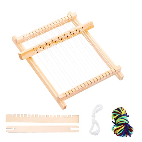 JINGHANGER Webrahmen aus Holz 20,8x19,3 cm Weaving Loom Kit Holzwebrahmen mit Fäden Schulwebrahmen für Kinder, Erwachsene von JINGHANGER