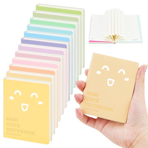 JINGIHE 12Pcs Pocket Notebook, 4×3in/10*7.6cm Small Notebook, Mini Journal Notebooks with Smiley Leather Cover, Cute Notepads for School Business Memos Office Home Travel (12 colors, 100pages） (Mouth) von JINGIHE