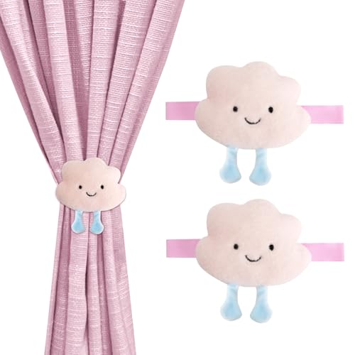 JINGIHE 2 Stück Vorhang Raffhalter, Cartoon Wolken Vorhanghalter, Gardinen Schnalle Haken, Niedliches Gardinenband für Deko Kinderzimmer Mädchen Junge (Rosa) von JINGIHE