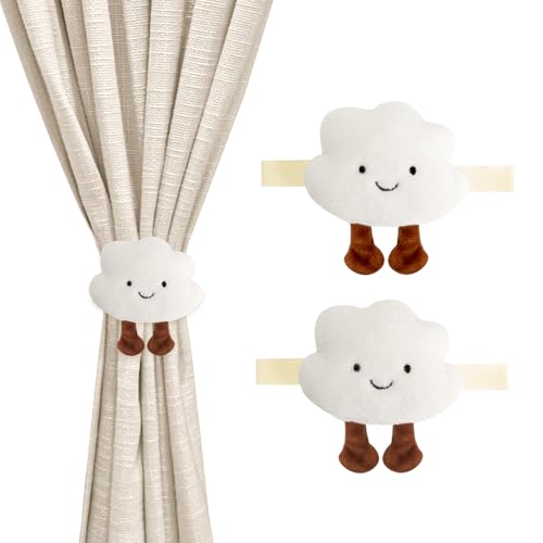 JINGIHE 2 Stück Vorhang Raffhalter, Cartoon Wolken Vorhanghalter, Gardinen Schnalle Haken, Niedliches Gardinenband für Deko Kinderzimmer Mädchen Junge (Weiß) von JINGIHE