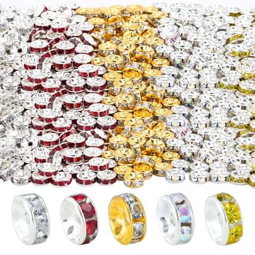 JINGIHE 500Pcs Glasperlen Strass Rondelle Zwischenperlen, 6mm Metall Spacer Beads zum Auffädeln, 5 Farben Strass Perlen für Armbänder Schmuck Halskette Dekorationen DIY JINGIHE 500Pcs Glasperlen Strass Rondelle Zwischenperlen, 6mm Metall Spacer Beads zum Auffädeln, 5 Farben Strass Perlen für Armbänder Schmuck Halskette Dekorationen DIY von JINGIHE