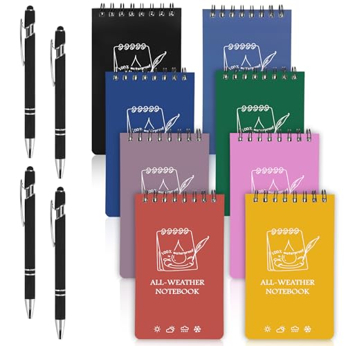 JINGIHE 8 Stück Wasserdichtes Notizblock, 7,6 x 12,7 cm Spiralbindung Kleiner Notizblöcke Field Notes mit 4 Kugelschreibern, 50 Blatt A7 Mini Pocket Notizbuch für Aktivitäten im Freien (8 Farben) von JINGIHE