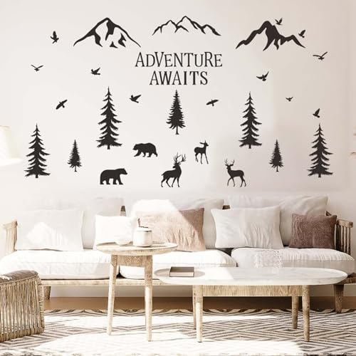 Wandtattoo Holz Bär Giebel, Holzaufkleber Bärenaufkleber Waldtiere, Schwarz-Weißer Wandaufkleber Waldabenteueraufkleber mit Berghirschvogel, Vinyl Aufkleberabdeckung für Schlafzimmer Wandtattoo Holz Bär Giebel, Holzaufkleber Bärenaufkleber Waldtiere, Schwarz-Weißer Wandaufkleber Waldabenteueraufkleber mit Berghirschvogel, Vinyl Aufkleberabdeckung für Schlafzimmer von JINGIHE