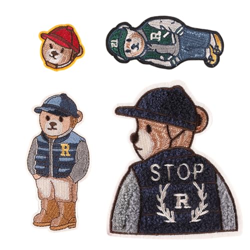 JINGLING Bügelflicken, Bären-Stickerei, Stickerei, zum Aufbügeln, bestickte Flicken zum Aufbügeln, 4 Stück, für Kleidung, T-Shirts, Jacken, JINGLING Bügelflicken, Bären-Stickerei, Stickerei, zum Aufbügeln, bestickte Flicken zum Aufbügeln, 4 Stück, für Kleidung, T-Shirts, Jacken, von JINGLING