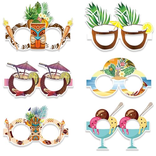 JINGLING Hawaiianische Party Sonnenbrille, lustige hawaiianische Sonnenbrille,6 Paar Papier hawaiianische tropische Brille - Lustige Kindergeschenke, Partyversorgungen für Kinder und Erwachsene, Pool von JINGLING