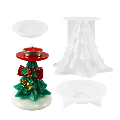 JINGLING Kerzenhalter Harzform, Harz Kerzenhalter Formen, Harz Gießform für Christbaumkerzenhalter, Kreative Silikonform, Weihnachtsbaumkerzenhalter, Formen von JINGLING