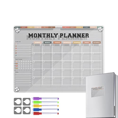 JINGLING Whiteboard für Kühlschrank | Wiederverwendbarer Kalender, trocken abwischbar, magnetisch, Planer, 12 x 9 Zoll, Monatstafel, Notizblock für Kühlschrank von JINGLING