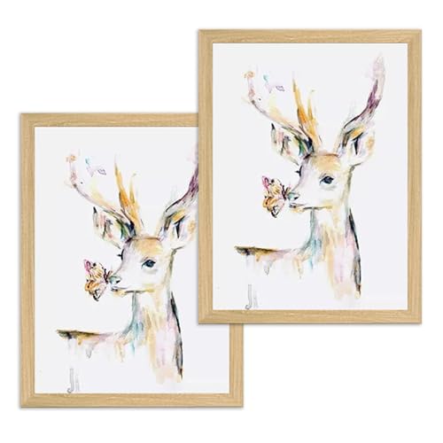 JINGTOPS 2er Set Bilderrahmen DIN A4 Holz,Picture Frame Elch Vintage,Groß Holzrahmen mit Bruchsicherem Plexi-Glas Geschenke für Freundin zum Aufhängen/Aufstellen für Fotos,Poster, Puzzles(Log) von JINGTOPS