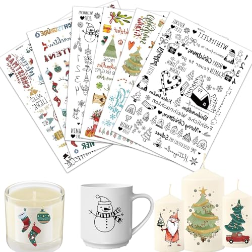 Kerzentattoos Weihnachten,6pcs Stabkerzen Aufkleber Weihnachten,DIY Kerzensticker,Kerzen Beschriften folie,Stabkerzen Sprüche für Glückslicht für Adventskerzen und Keramik (6) von JINGTOPS