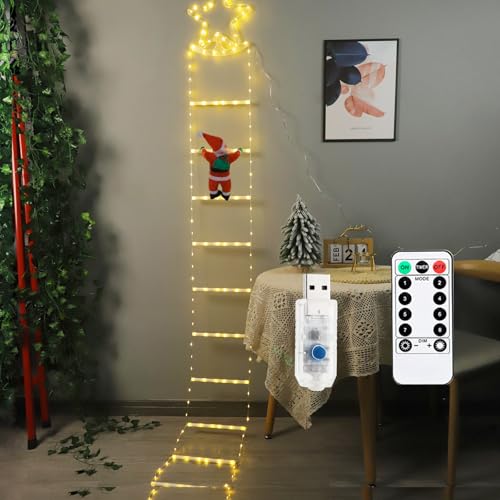 LED Weihnachtsmann Auf Leiter, Weihnachtslichter Lichterkette Farbwechsel Lichtschlauch Weihnachtsdeko Innen Aussen Weihnachtsbeleuchtung für Fenster, Garten,Tür,Balkon,8 Modi (2m 205 led) von JINGTOPS