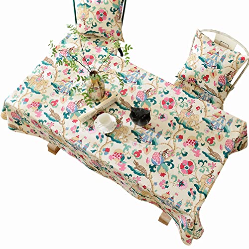 JINGYAN Tischdecken Baumwolle Pastorale Tischdecke gedruckte Tee Manteles rechteckige Esstischabdeckungstabelle for Wohnzimmer Cartoon Muster(135x180cm) von JINGYAN