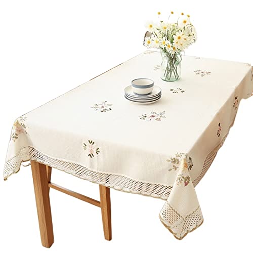 JINGYAN Tischdecken Gestickte Tischdecke weiße Hohlspitze Baumwolle Leinen Tischtuch Hochzeit Bankett Fernseher Schrankabdeckung(125x175cm) von JINGYAN