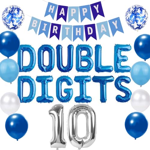10. Geburtstag Dekorationen, Doppelstellig 10 Geburtstag Dekorationen, Doppelstellige Luftballons Happy Birthday Banner für 10 Jahre alt Geburtstag Dekor von JINGYOU