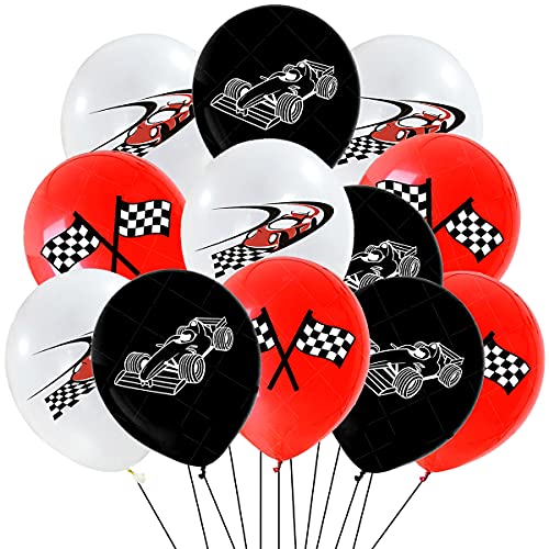 12 pcs Karierten Rennwagen Luftballons Racing Flags Latex Luftballons Rennwagen Checkered Flaggen Luftballons Rennwagen Partyzubehör für Kinder Jungen Racing Geburtstagsfeier Zubehör von JINGYOU