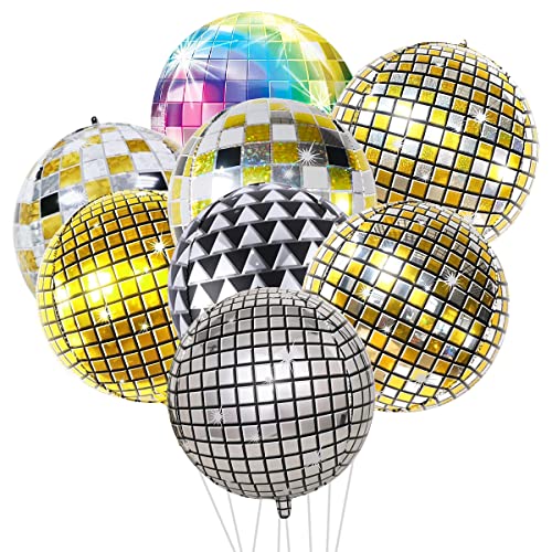 8 Stück Disko Folien Ballons Aluminium Mylar Helium Ballons, Ballon Discokugel, 22 Zoll 4D Großer Spiegel Metallisch Luftballons für Disko Tanz Party Zubehör Hochzeit Geburtstag Party von JINGYOU