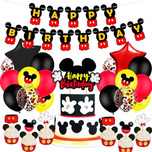 Mouse Geburtstagsparty-Set, Mouse Party-Dekorationen, Mouse Luftballons, Cartoon Mouse Geburtstag Dekorationen, Kuchenaufsatz, Luftballons für Kinder, Babyparty, Geburtstagsparty-Zubehör von JINGYOU