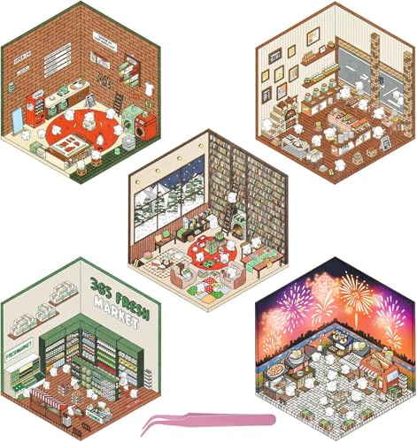 JINJUMEI 10 Sets DIY 3D House Stickers, Room Sticker Book mit Tweezers, DIY Stickers Scene, DIY 3D-Haus-Aufkleber, Gestalten Sie Ihr Eigenes Blumenzimmer Café Bäckerei und Bibliothek Stressabbau JINJUMEI 10 Sets DIY 3D House Stickers, Room Sticker Book mit Tweezers, DIY Stickers Scene, DIY 3D-Haus-Aufkleber, Gestalten Sie Ihr Eigenes Blumenzimmer Café Bäckerei und Bibliothek Stressabbau von JINJUMEI