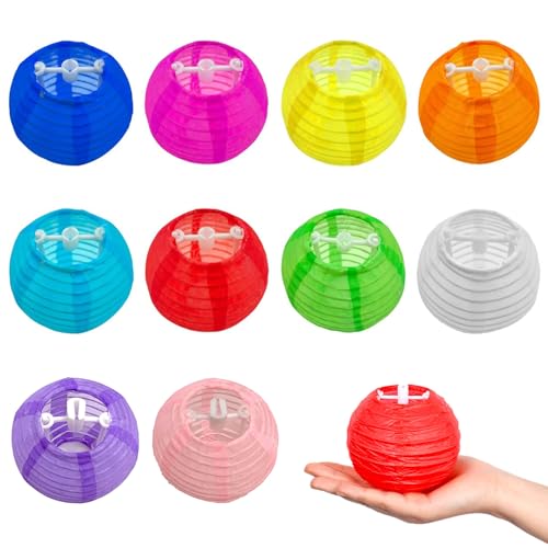 JINJUMEI 10 Stück 3in Mini Runde Laterne Stofflaterne Kleine Laternen Mehrfarbige Mini Laterne für Hochzeiten Geburtstage Außen Party Geburtstag Hochzeit Taufe (Bunt) von JINJUMEI
