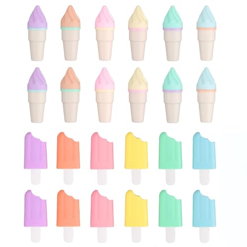 JINJUMEI 24 Stück Mini Textmarker Set, 6 Farbe Leuchtstifte Pastell, Eisförmige Highlighter Marker, Klein Lustige Stifte, Einzigartige Eiswaffel-Design Textmarker für Kinder, Schüler und Bürogebrauch von JINJUMEI