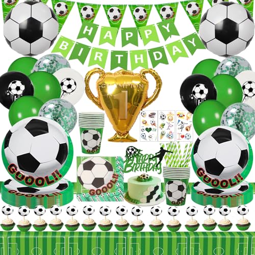 148-teiliges Set für Fußball Geburtstag Set, Fußball, Geschirr, Dekoration für Geburtstag für 20 Gäste, Fußball, Papierteller, Banner, Luftballons, Fußballdekoration 148-teiliges Set für Fußball Geburtstag Set, Fußball, Geschirr, Dekoration für Geburtstag für 20 Gäste, Fußball, Papierteller, Banner, Luftballons, Fußballdekoration von JINLAIYUN