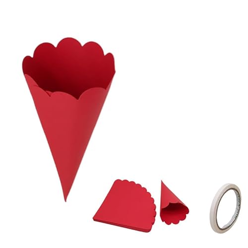 JINLYXHUI 50 Stück Konfetti-Zapfen für Hochzeit, Party, Papierkegel, Süßigkeiten, Geschenk, Rosen, Blumenstrauß, Verpackung, Dekoration (15 x 15 cm, Rot) von JINLYXHUI