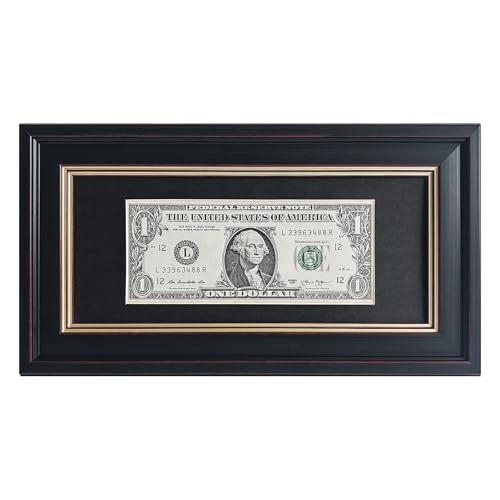 Dollar-Scheinrahmen, Rahmen für Geldscheine, mit schwarzer Matte oder Display, 10,2 x 22,9 cm großes Bild ohne Passepartout, Echtglas. Staffelei-Ständer und Wandaufhänger im Lieferumfang enthalten (1 von JINMANWU