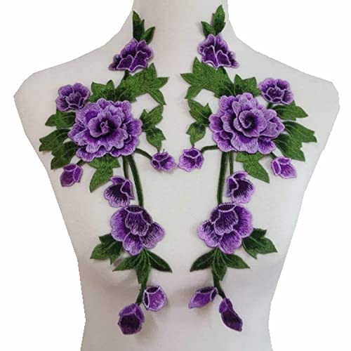 2 x Pfingstrosen-Stickerei-Flicken aus Stoff, bestickte Applikationen, Kostüm, Kleid, Kleidung, Aufkleber, Zubehör (lila) von JINMOMOMO