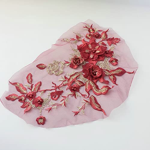 3D-Blumen Perlen Spitze Stoffe Applikationen Perlen Stickerei Nähen auf Patches für DIY Hochzeit Abendkleid Kleidung Patches Scrapbooking Dekor (Larette) von JINMOMOMO