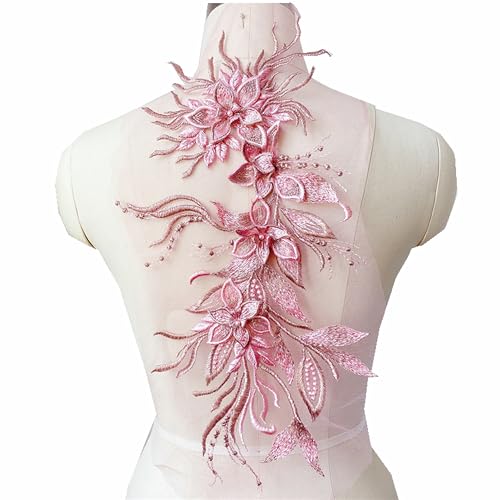 3D-Blumen-Spitzenapplikation, bestickte Blumen-Patches, Blumenperlen-Stickerei, Aufnäher, Brautkleid, Kostüm, Dekoration, Nähen, Spitzenapplikationen, Basteln, Dekoration (rote Bohnenpaste) von JINMOMOMO