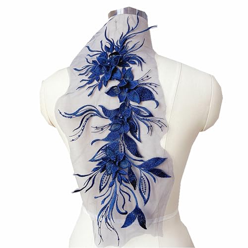 3D-Blumen-Spitzenapplikation, bestickte Blumenaufnäher, Blumenperlen-Stickerei, Aufnäher, Brautkleid, Kostüm, Dekoration, Nähen, Spitzenapplikationen, Basteln, Dekoration (Marineblau) von JINMOMOMO