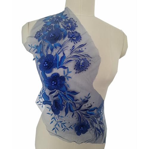 3D-Blumen-Spitzenapplikation, bestickter Blumenaufnäher mit Perlen, zum Aufnähen, Kleidung, Brautschmuck, Hochzeit, Tanzkleid, Dekoration (Königsblau) von JINMOMOMO