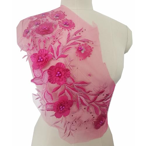 3D-Blumen-Spitzenapplikation, bestickter Blumenaufnäher mit Perlen, zum Aufnähen, Kleidung, Brautschmuck, Hochzeit, Tanzkleid, Dekoration (Rose Pink) von JINMOMOMO