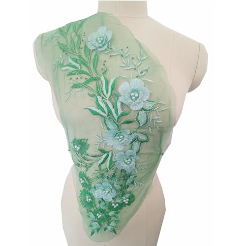 3D-Blumen-Spitzenapplikation, bestickter Blumenaufnäher mit Perlen, zum Aufnähen, Kleidung, Brautschmuck, Hochzeit, Tanzkleid, Dekoration (grün) von JINMOMOMO
